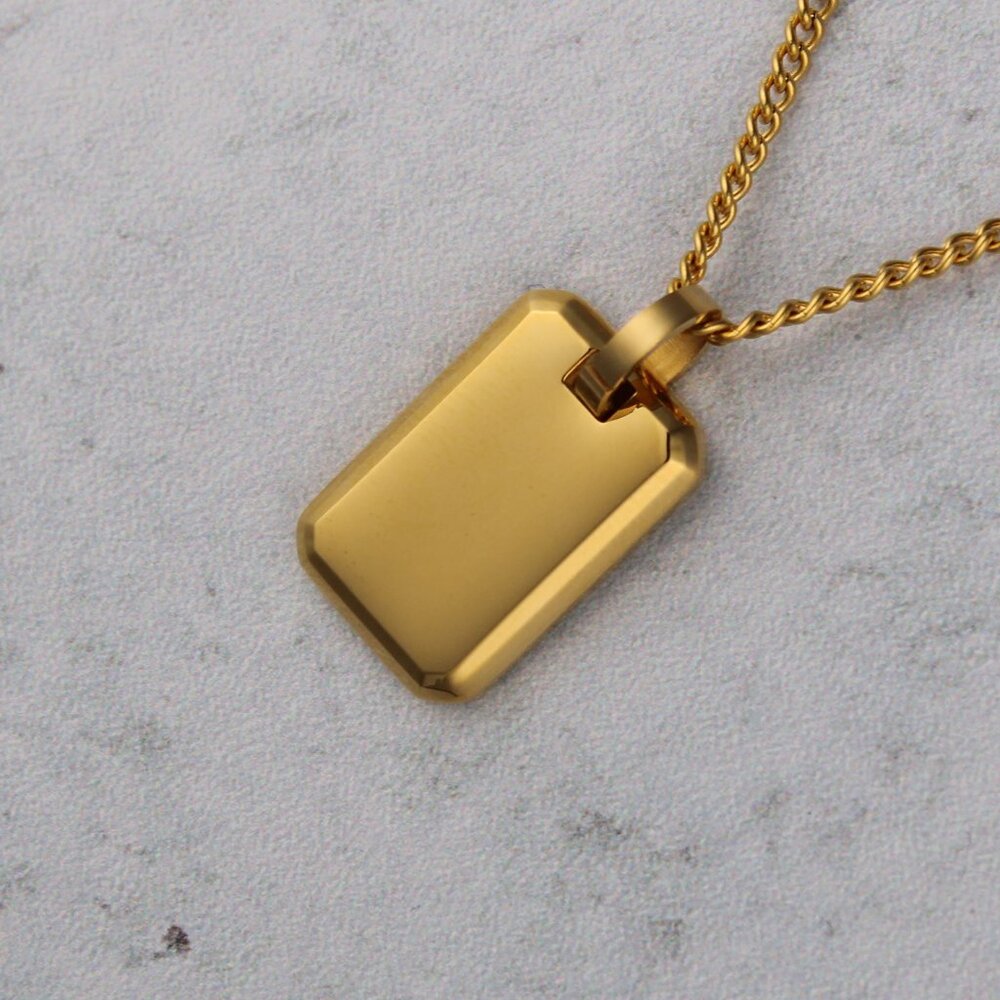 Gold Dog Tag Pendant Chain Necklace